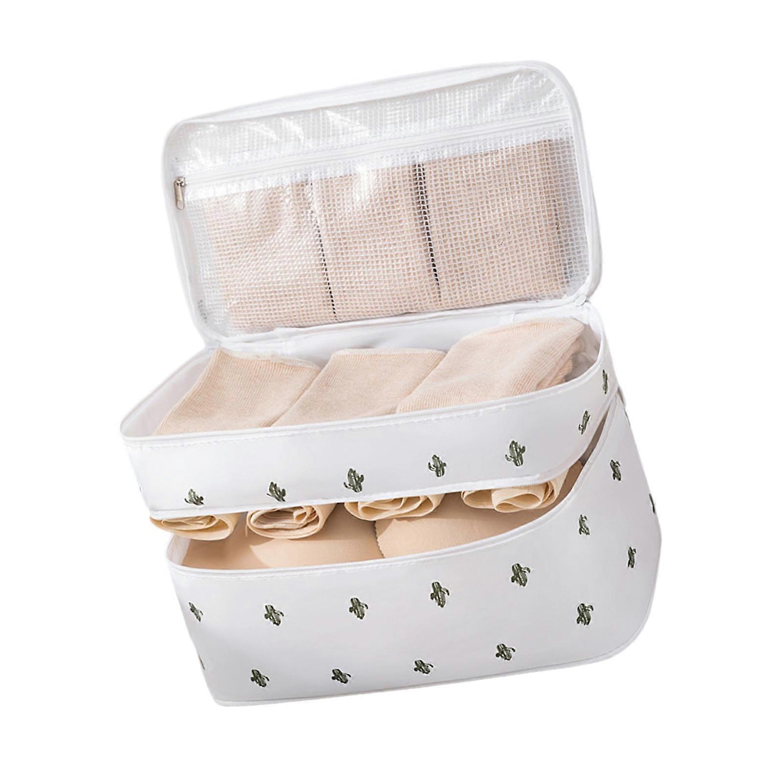 Foldable Travel Storage Solution With Compartments Multi Layer Toiletry Packing Bags For Bras Underwear And Cosmetics  White cactus