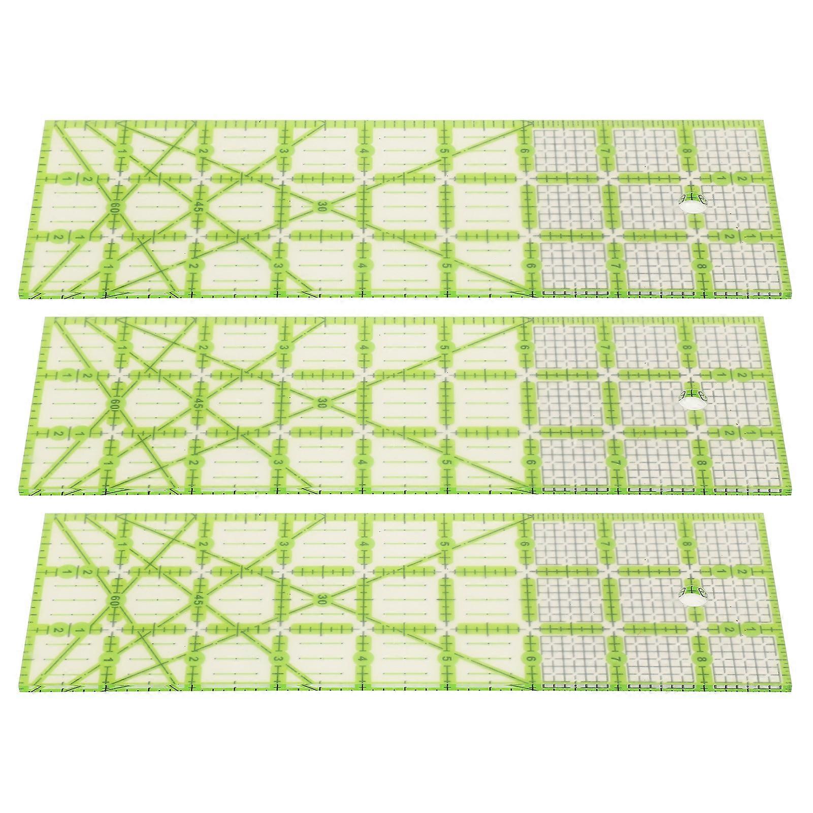 3pcs Quilting Ruler 9in Large Rectangle Inch Scale Green Guide Lines Acrylic Clear Sewing Rulers for Stitching Project