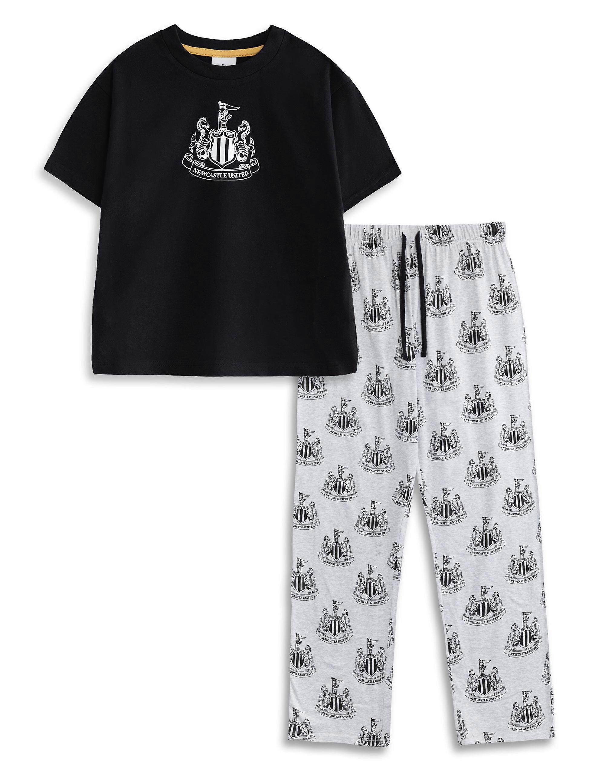 Newcastle United Mens Short Sleeve Long Leg Pyjama Set Black Logo