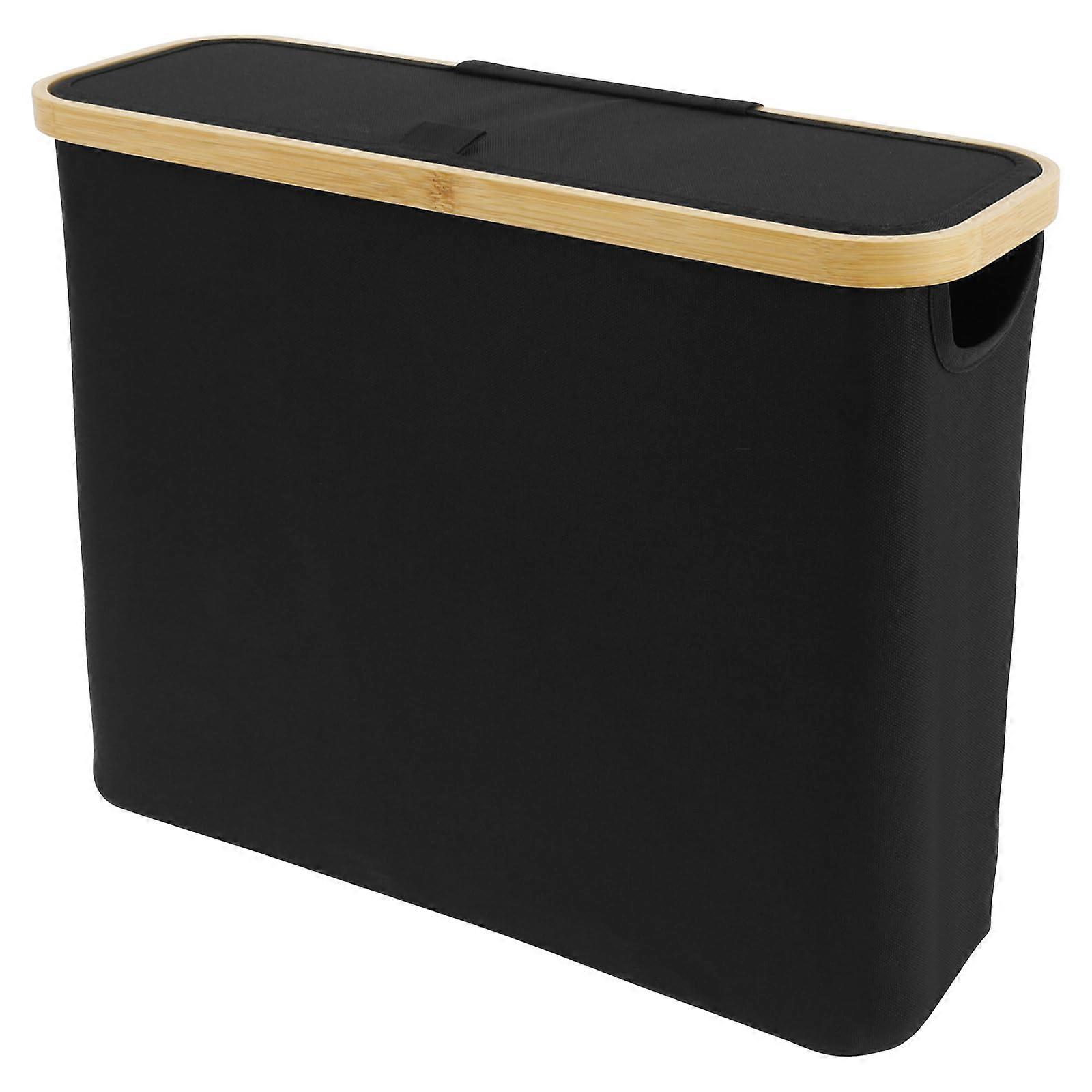 Toilet Paper Storage Large Capacity Toilet Paper Roll Basket With Side Window And Lid 45x15x35cm Foldable Stand Black