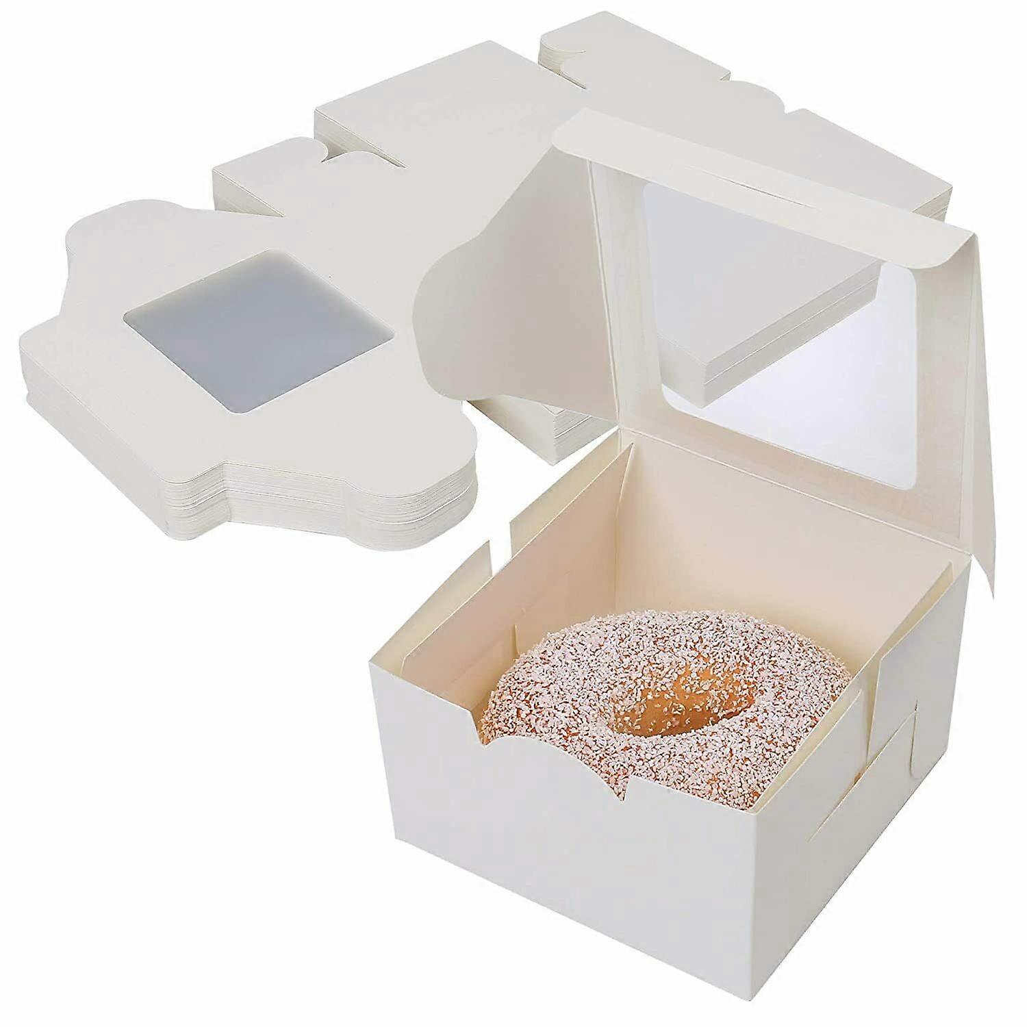 60Pc Bakery Boxes with Window for Cookies Cupcakes Donuts Muffins 4x4x2.5"