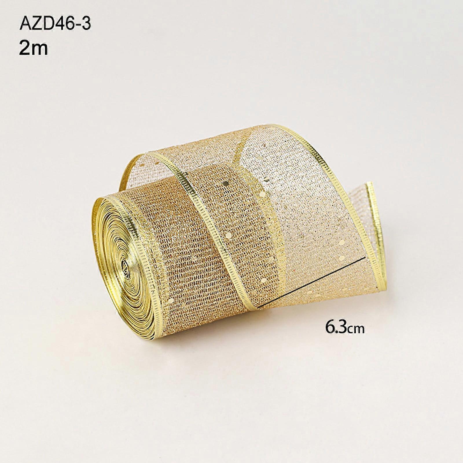 JingChun Gold and White Ribbon for Christmas Trees - 1 Roll, Gold Wire Mesh Ribbon for Wreaths and Tree Decoration