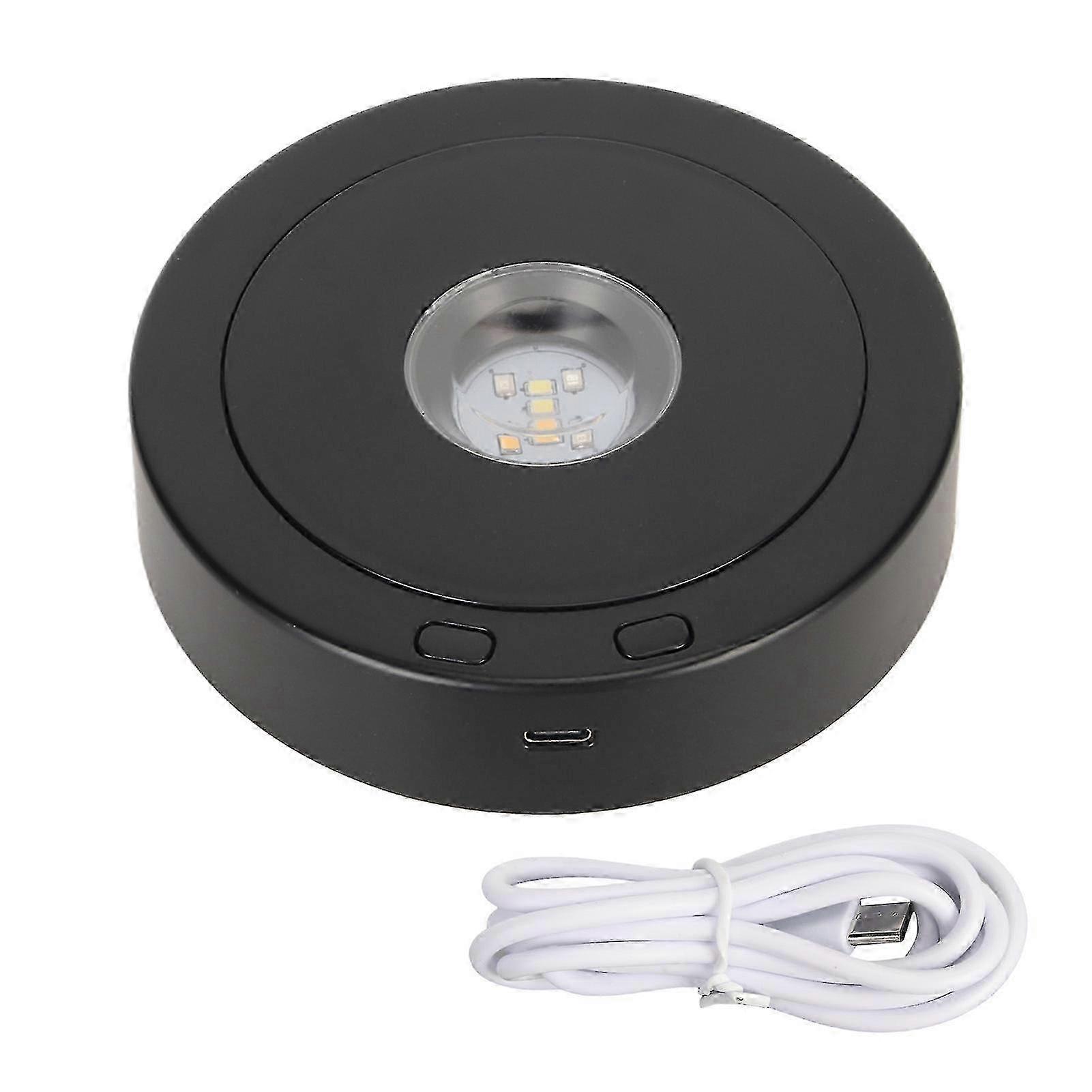 360° Rotating LED Display Stand for Crystals - Black Turntable with USB/Battery Power 25-26