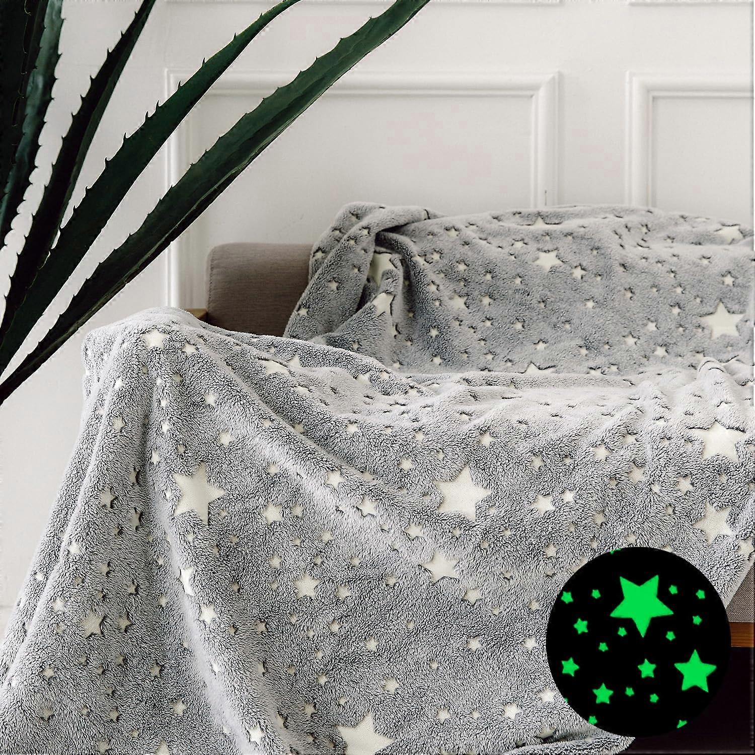 Glow in the Dark Star Blanket Soft Warm Fleece Throw for Kids Toddlers 50x60 Navy Blue