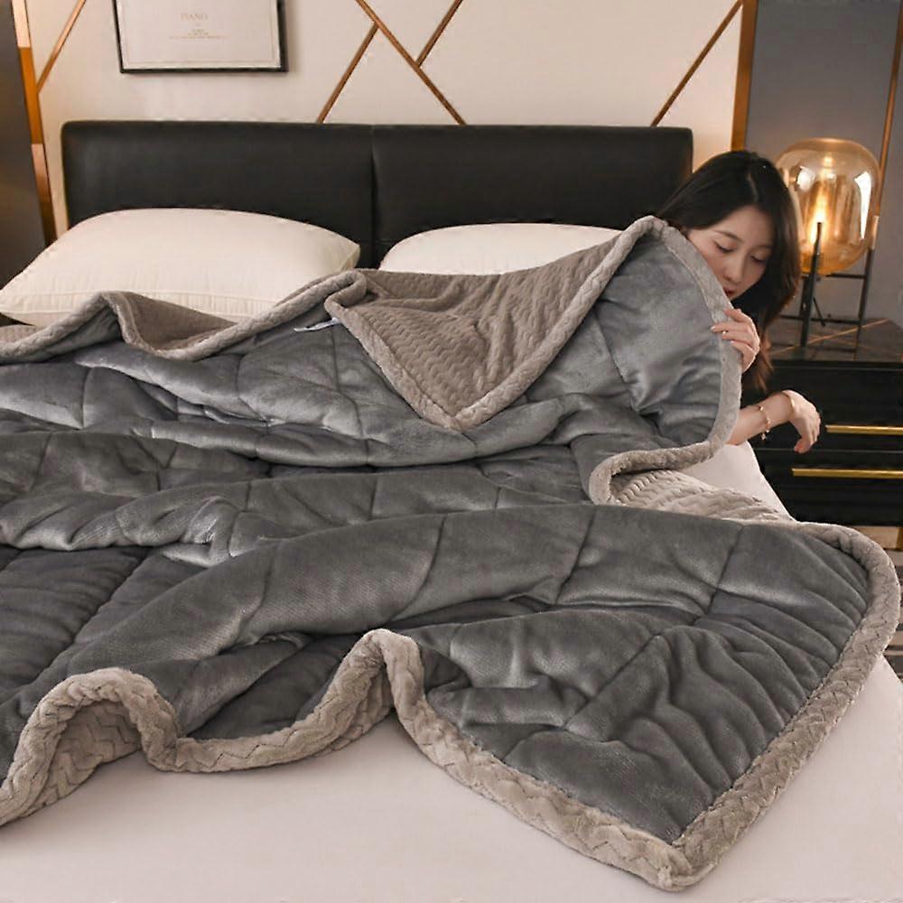 Winter Blanket Double Bed 180X200 Thick Warm Gray Fleece Double Layer Solid Color