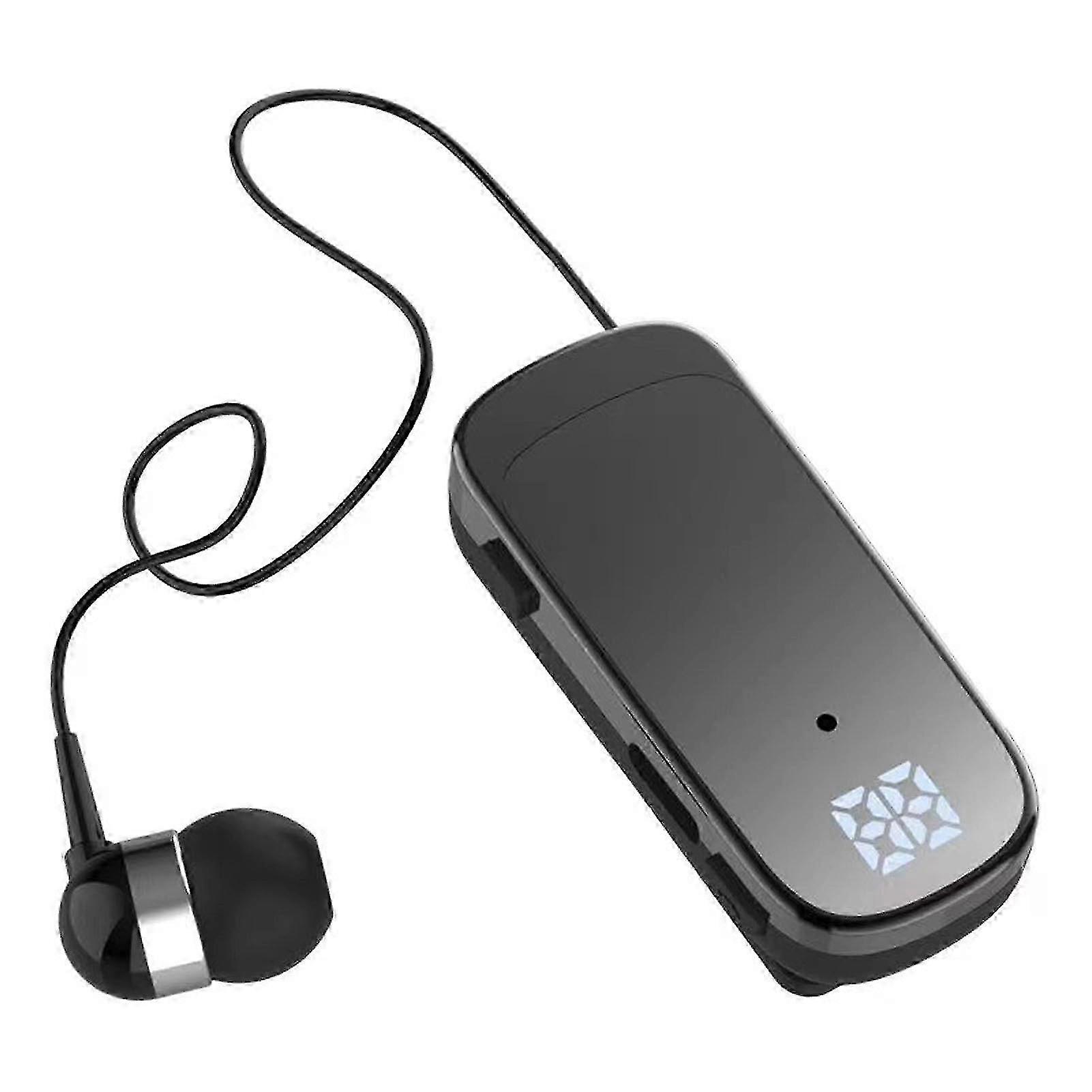 w Retractable Earpiece, Retractable Headset Clip On Bluetooth Earphone with LED Battery Display