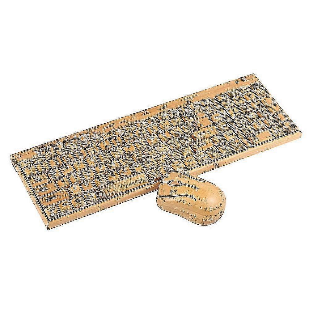 2.4g Wireless Bamboo Pc Keyboard And Mouse Combo Computer Keyboard Handcrafted Natural Wooden Plug And Play Yellow