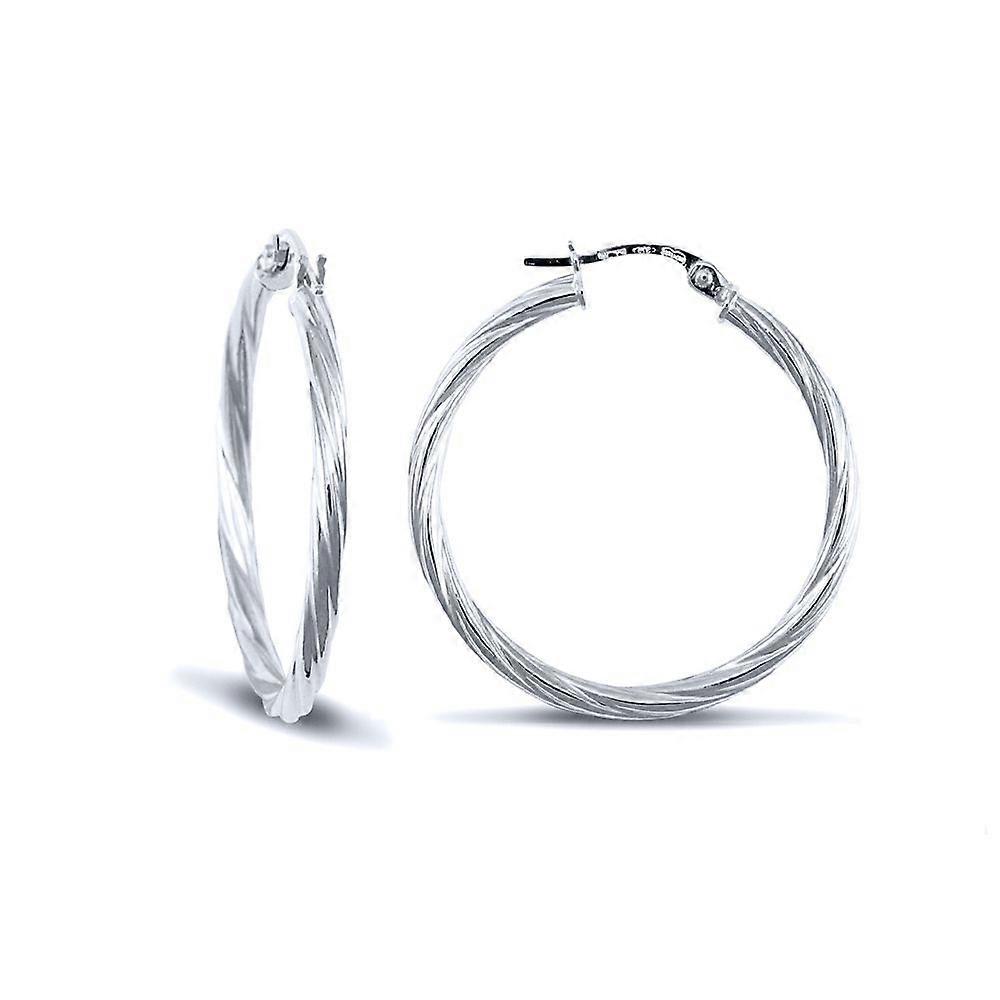 Jewelco London 女士 9 克拉白金扭结 2.5 毫米圈形耳环 30 毫米