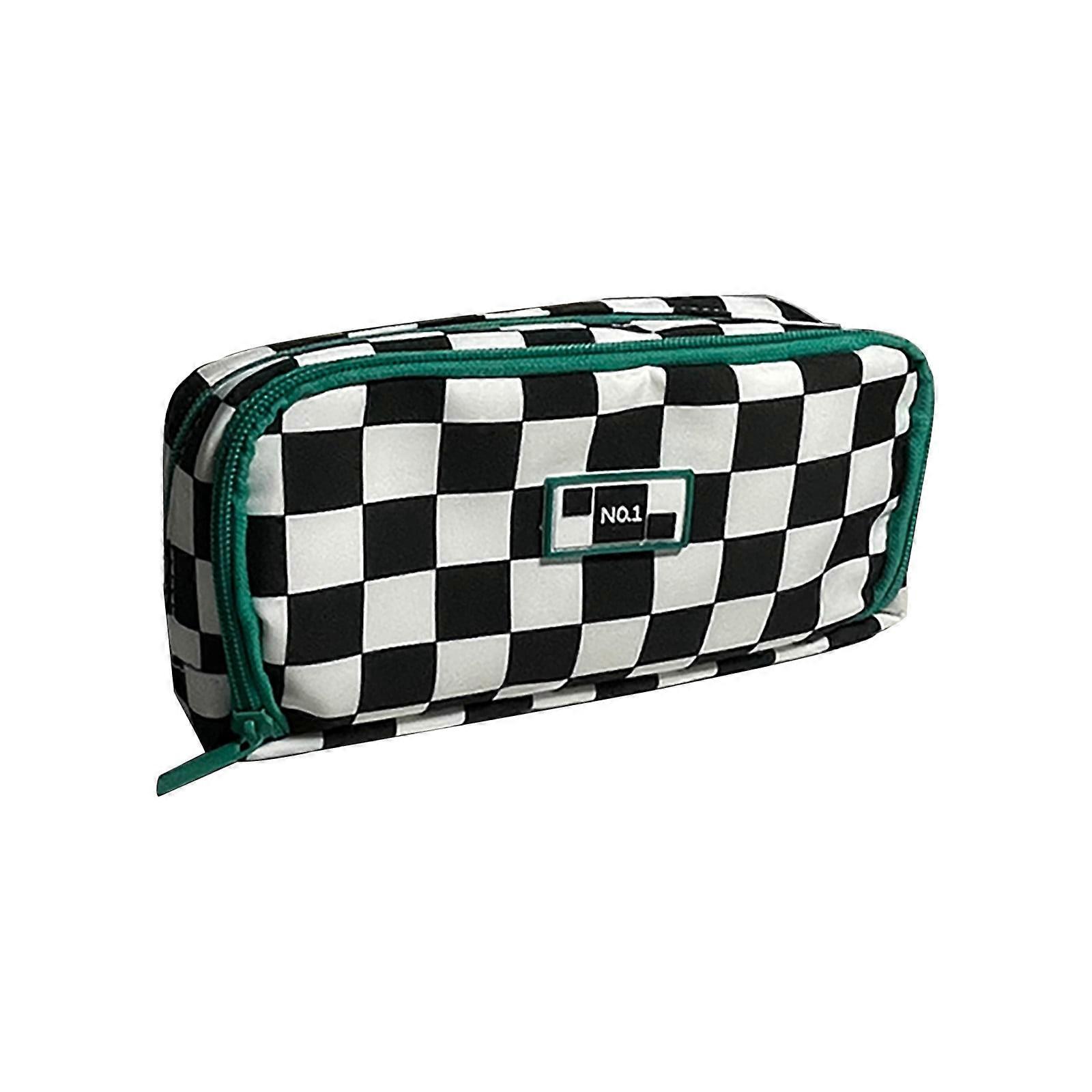 Yonrjhukm Large Capacity Checkerboard Pencil Case Multifunctional High Value Stationery Bag Multi Layer Ins Student Pencil Storage Box