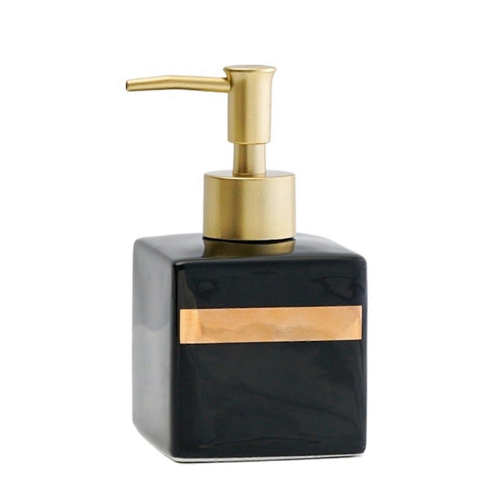 Bathroom Soap Dispenser Square Ceramic Pump Bottle for Shampoo or Lotion Kitchen Black