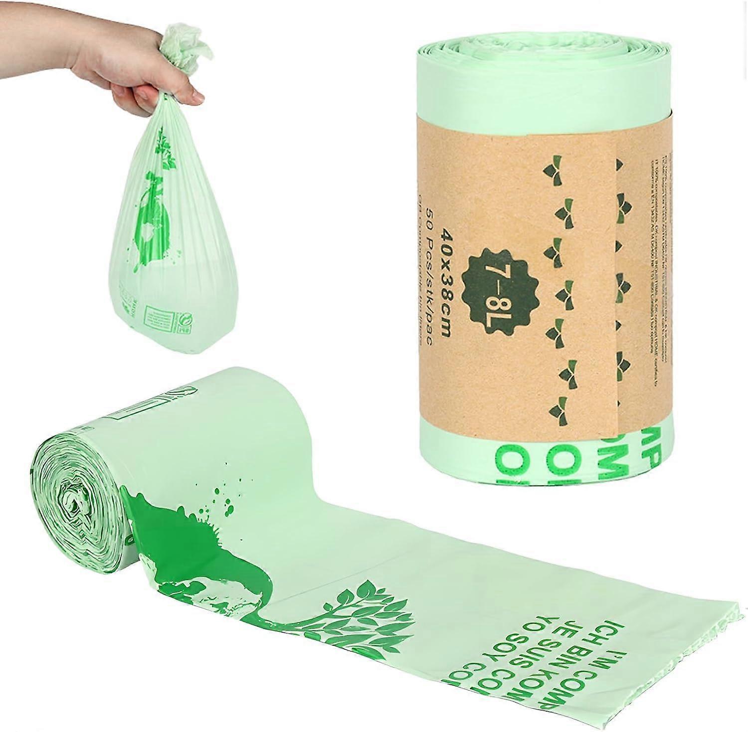 8 Liter Compostable Trash Bags 100% Home Compostable Leakproof for Kitchen Countertop Bin 50 Count