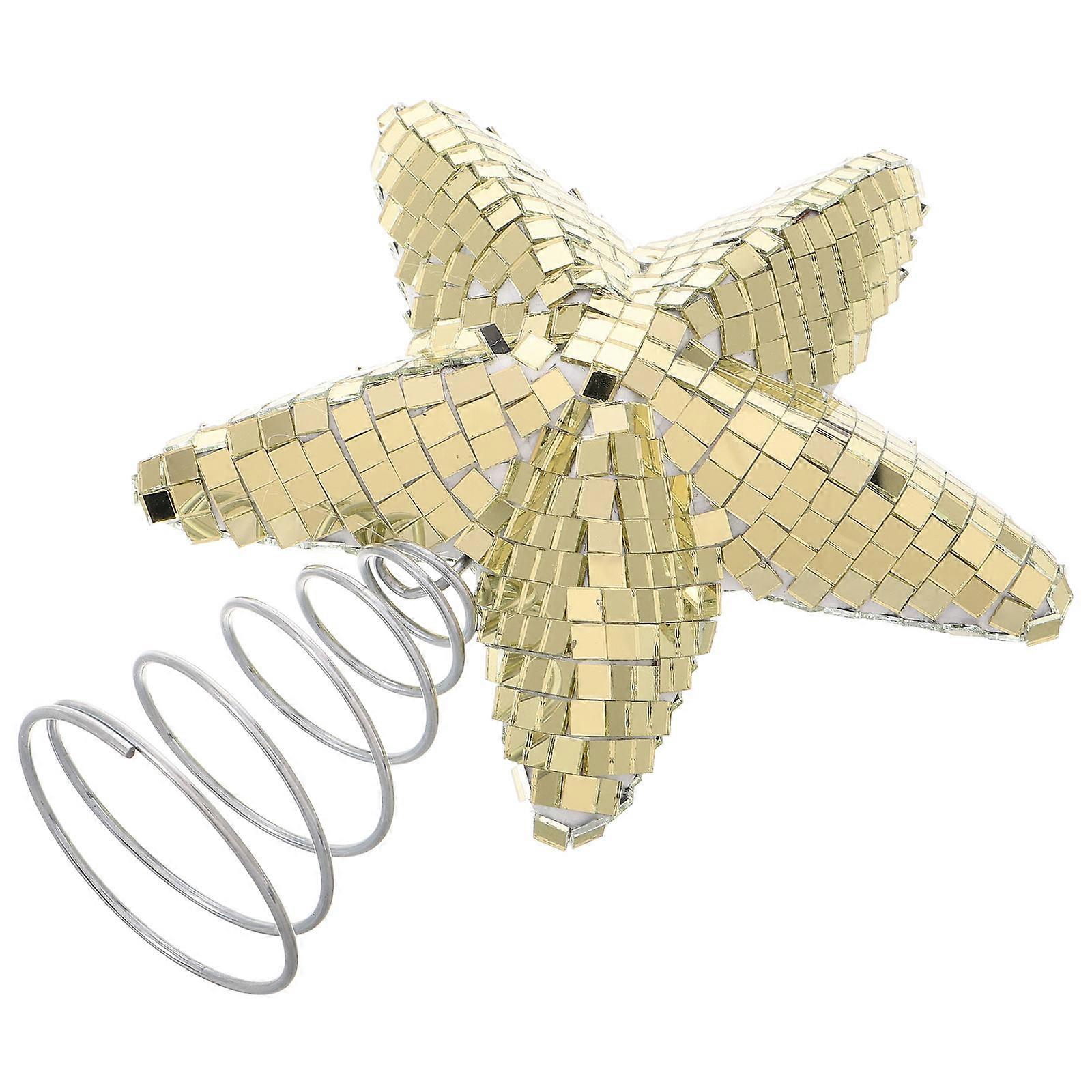 Golden Star Tree Topper Disco Ball Ornament for Christmas Tree