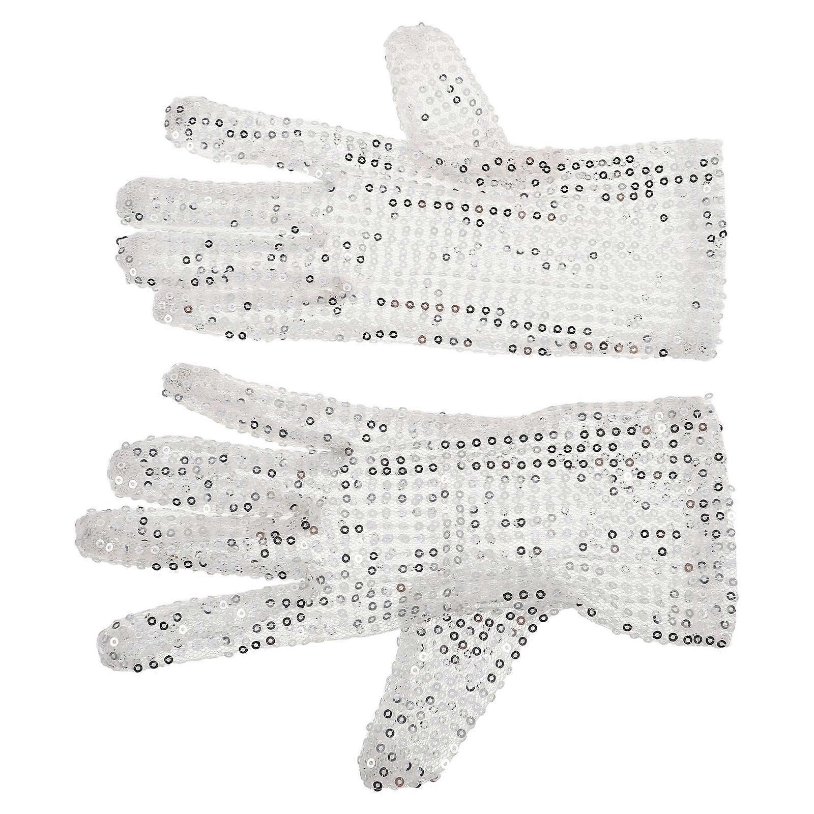 Reflective Disco Sequin Gloves for Decoration 1Pair White Stretchy Gloves