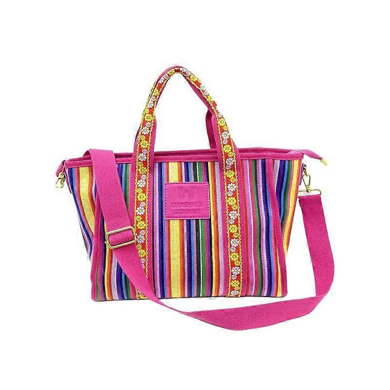 Women's Contrasting Color Spliced Colorful Striped Tote Bag Large Capacity Casual Versatile Niche Shoulder Bag
