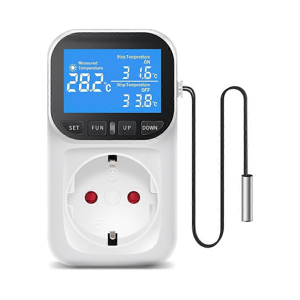 Digital Temperature Controller Socket Outlet Thermostat with Sensor Probe Heating Cooling Switch Backlight EU Plug