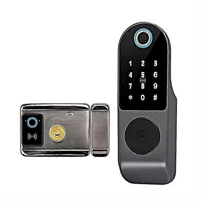 Smart Fingerprint Door Lock Iron Biometric Keypad Keycard Weatherproof WiFi Remote Access Black