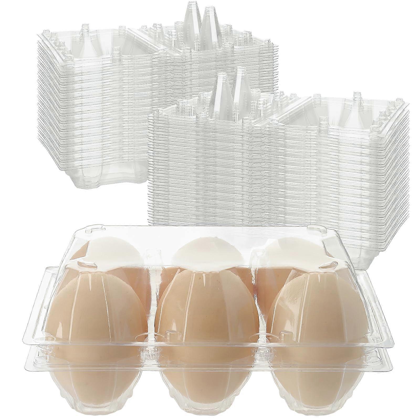 100 PCS Plastic Egg Cartons 6Grids Clear PVC with Secure Snap Closure for Storage and Transport