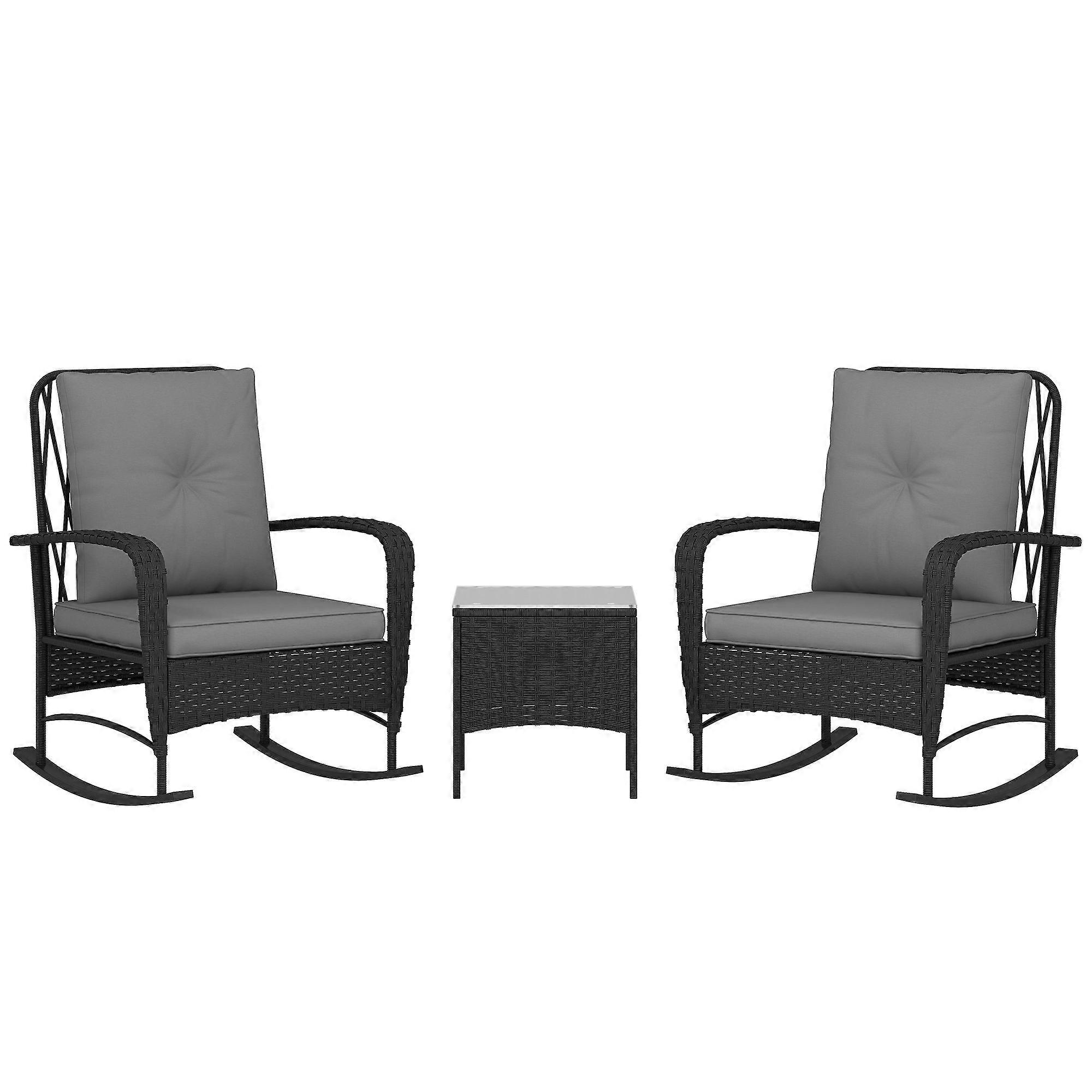 Three-Piece Rattan Rocking Chair Bistro Set