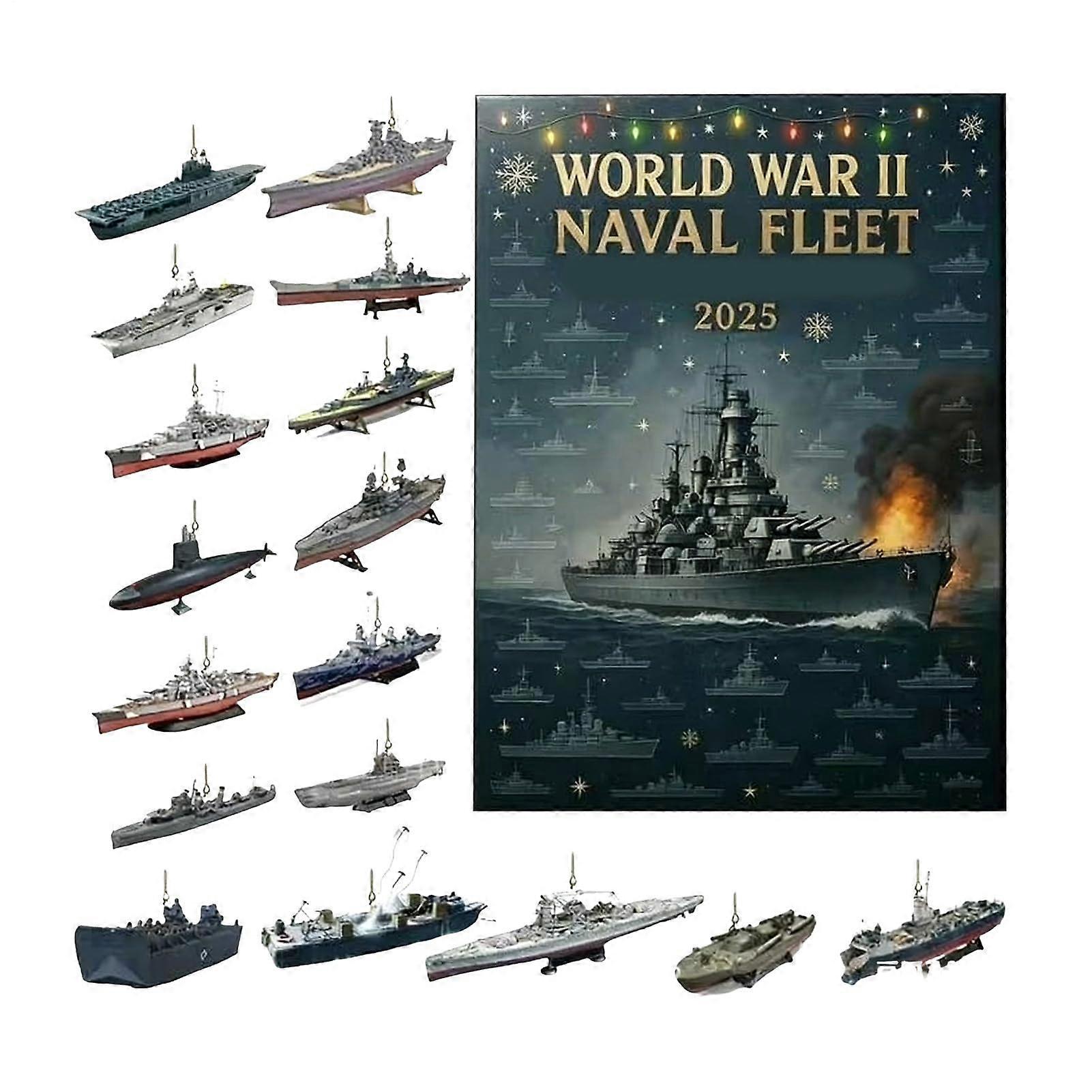 Naval Fleet Advent Calendar 2025 with Warship Collectible Ornaments, 24Day Christmas Countdown Gift