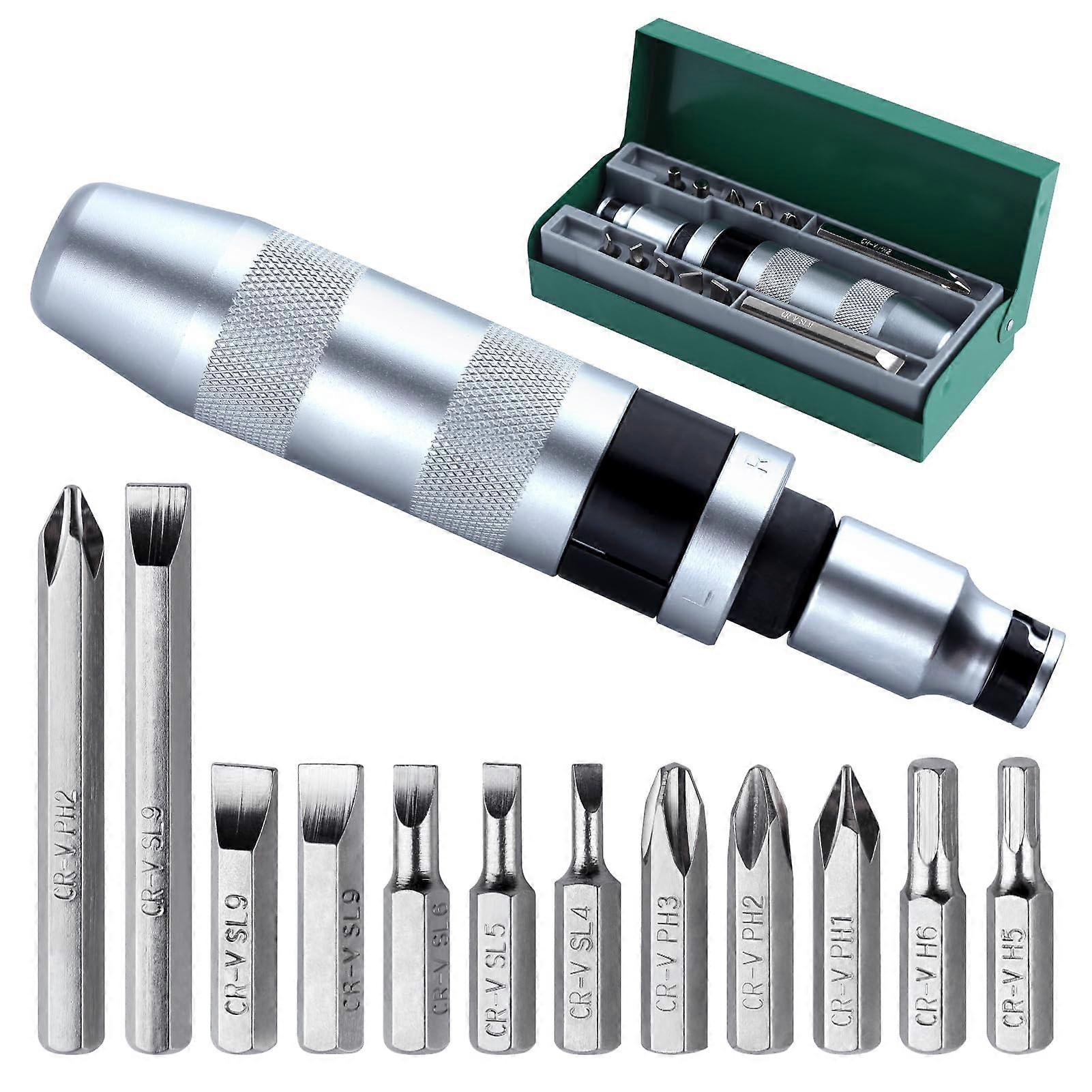 13PCS 1/2 Inch Drive Manual Impact Driver Set with Bits, Breaks Rusted Fasteners, Reversible Action