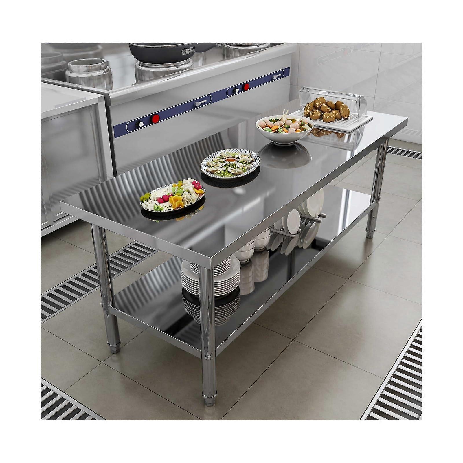 Stainless Steel Work Table with Adjustable Legs, Heavy Duty MultiLayer Prep Table for Kitchen 100x40x80cm