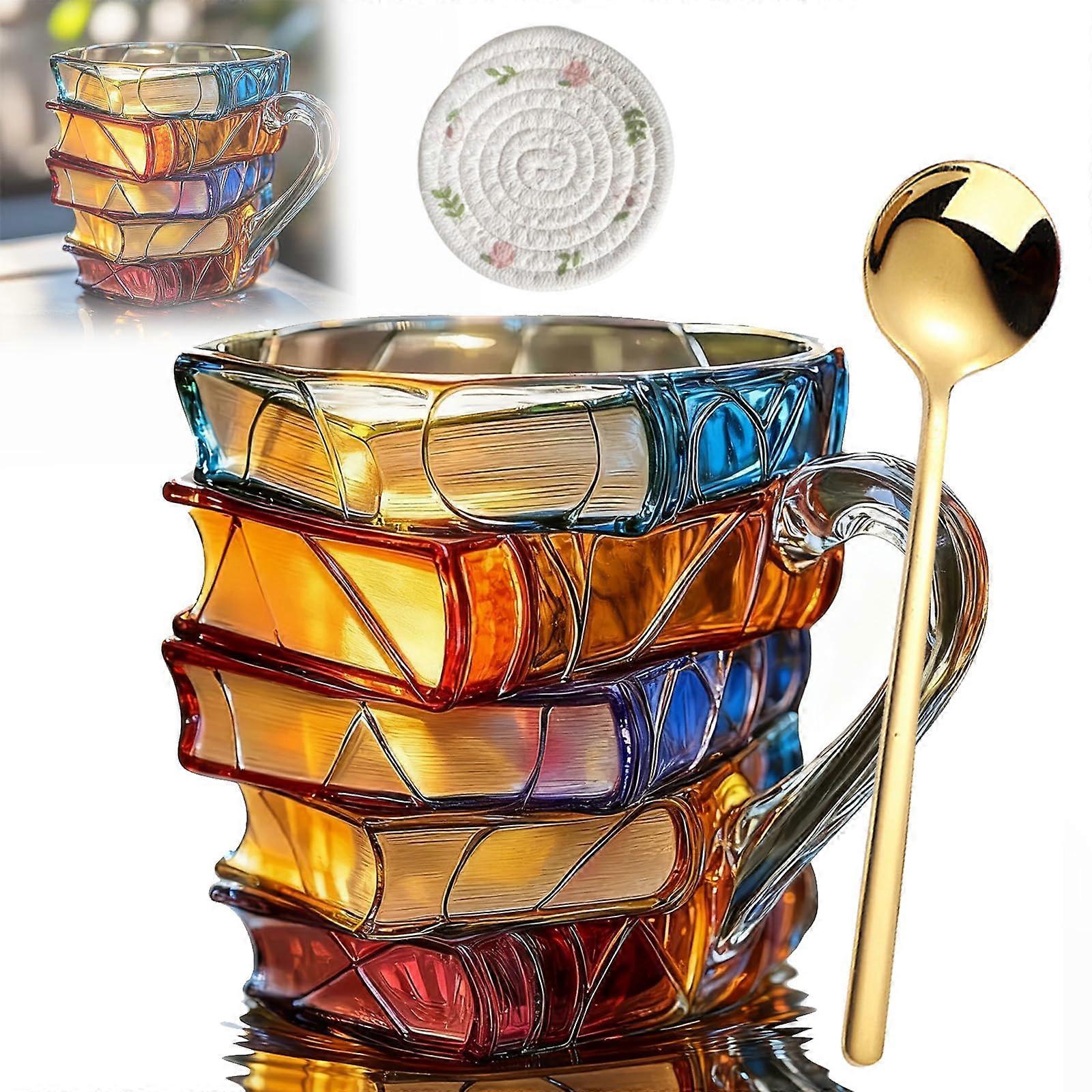 Book Lover Mug Handcrafted 3D Book Stack Design 7oz Ceramic Coffee Cup Gift for Readers