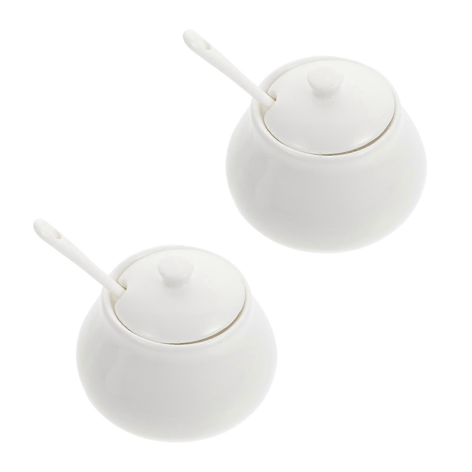 Condiment Kitchen Jar Storing Sugar Home Kitchen White Ceramic 2Pcs