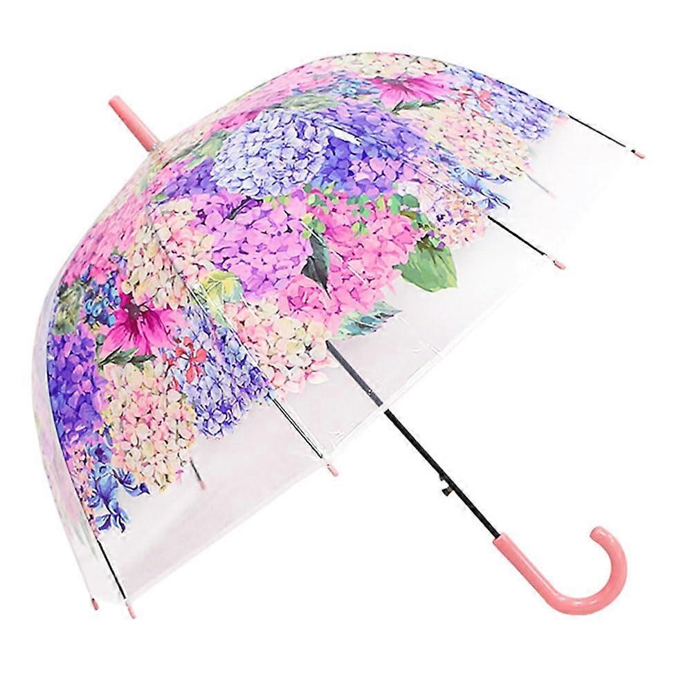 Automatic Clear Bubble Umbrella with Windproof Dome Canopy and Pink Flower Design for Wedding Party