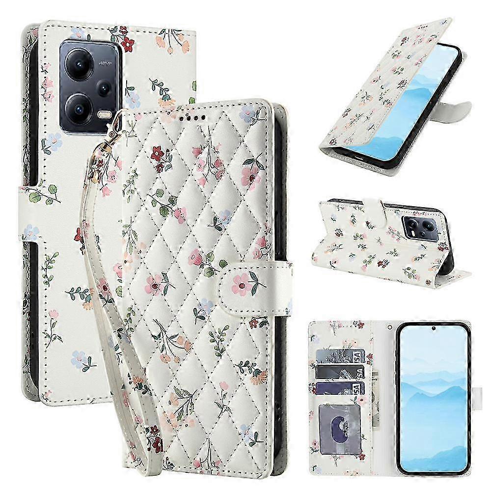 25-26 Flower Pattern Buckle Leather Phone Case with Lanyard