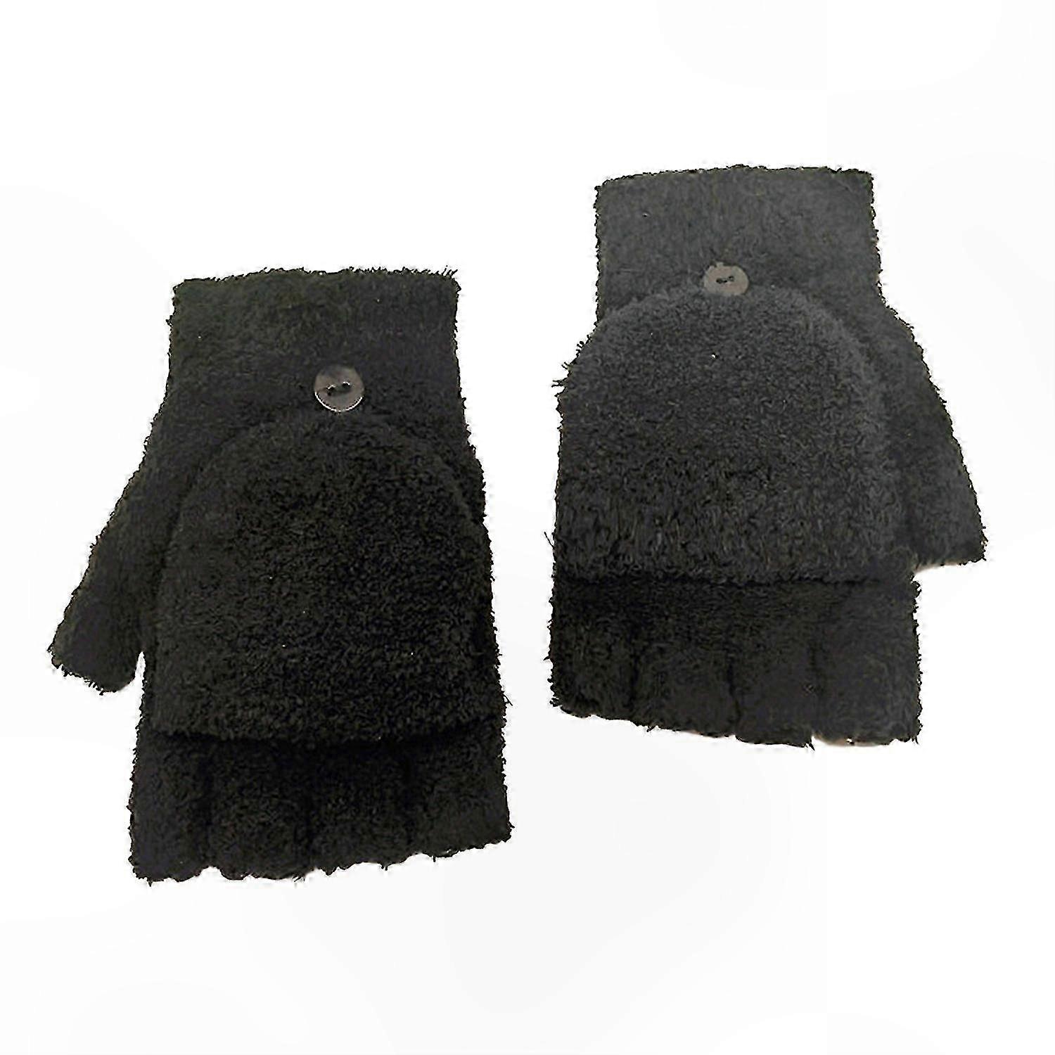 Women's Half Finger Gloves Fuzzy Warm Stretch Solid Color Soft Winter Accessory