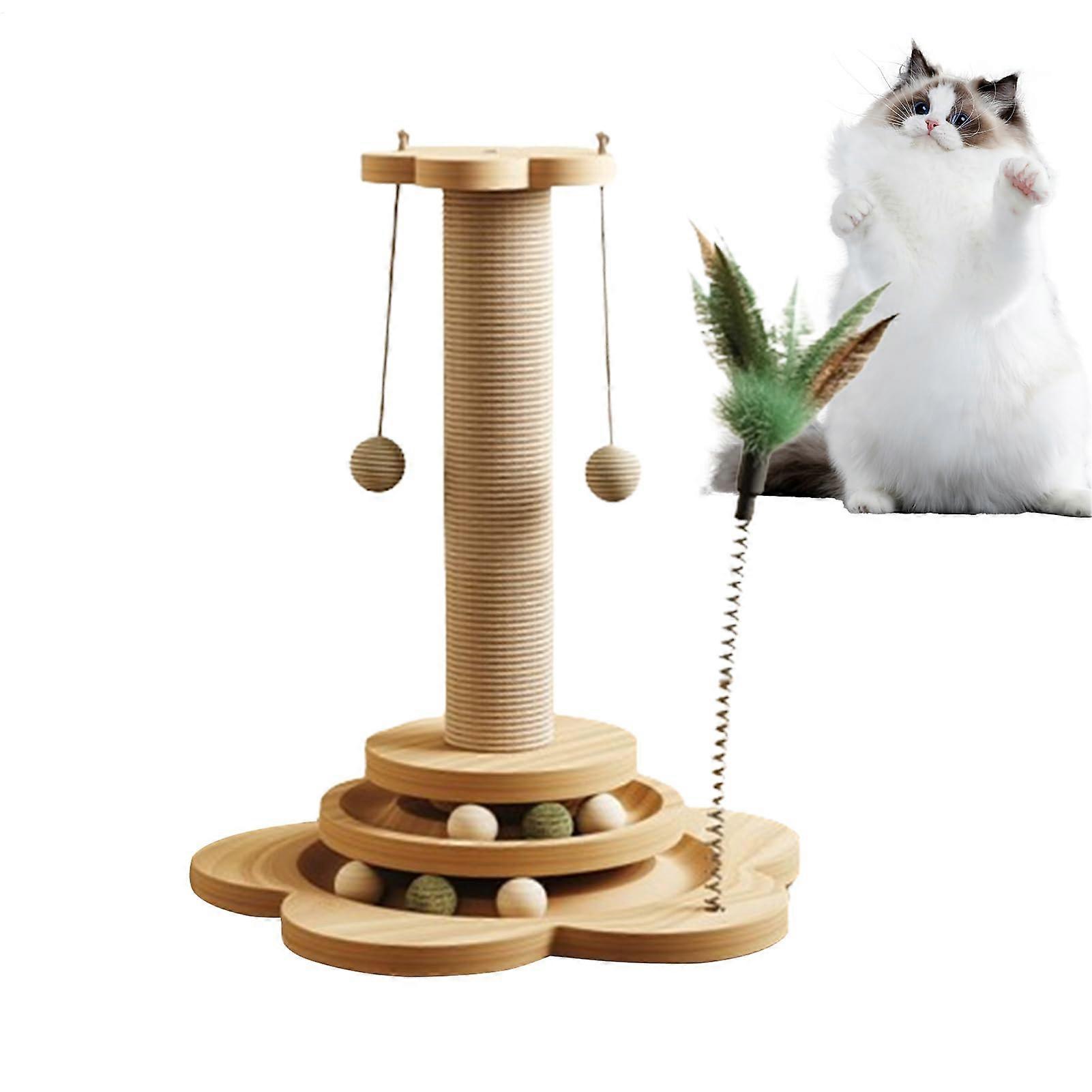 Interactive Cat Toy with Sisal Balls and SpaceSaving Scratching Post for Indoor Cats