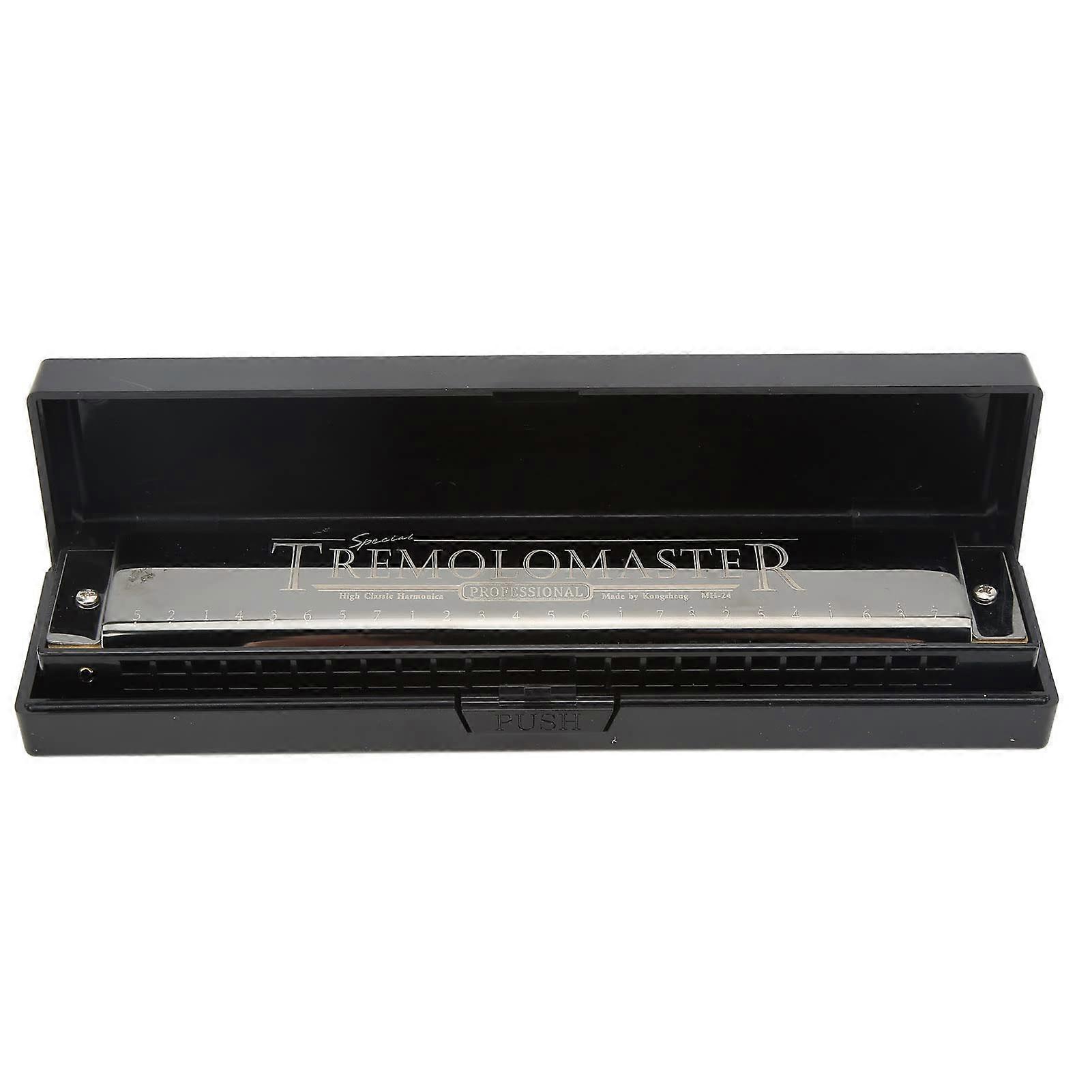 24 Hole C Key Tremolo Harmonica with Case, Extended Note Range for Beginners Kids Adults