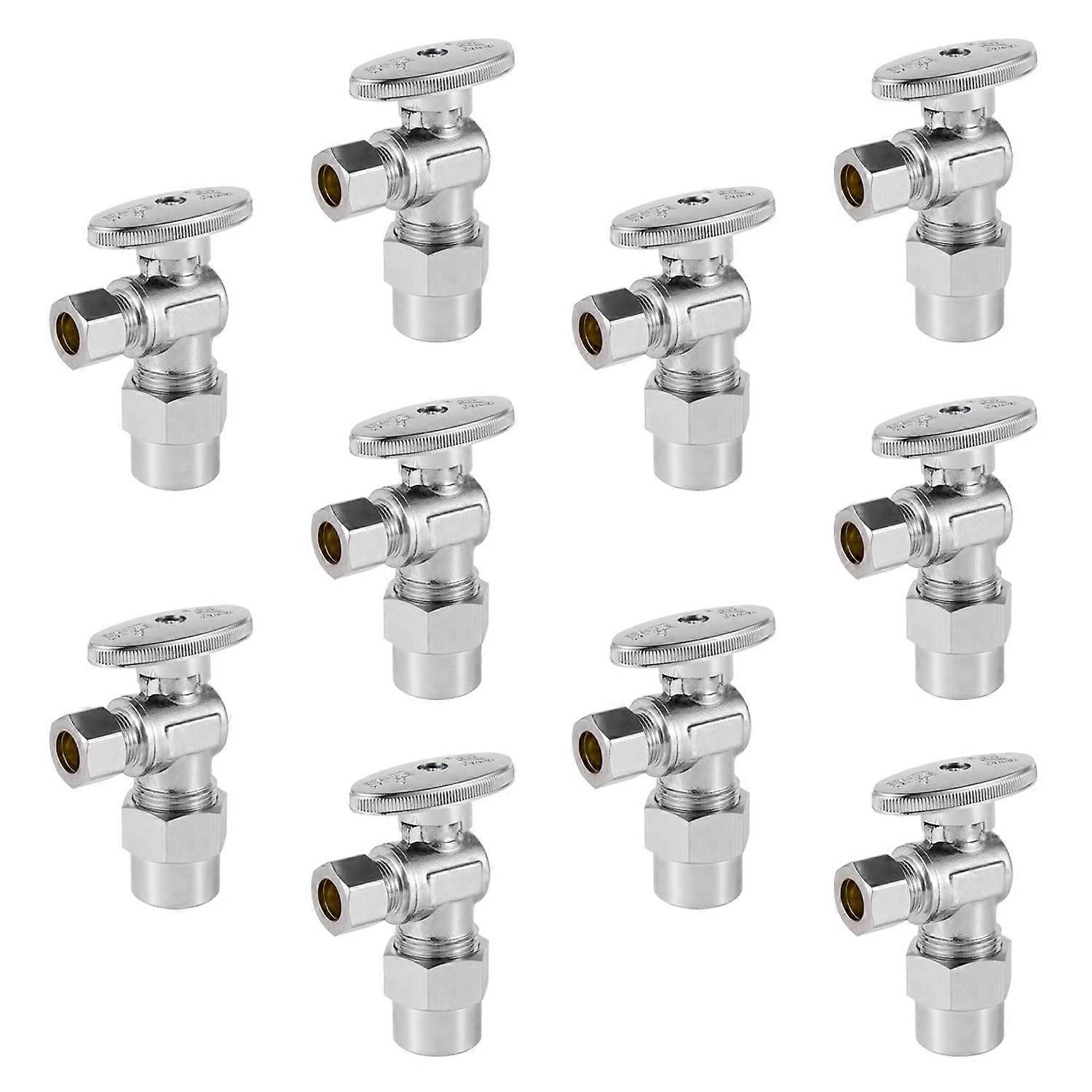 10Pack Angle Stop Valve Chrome Plated Brass 1/2 Inch CPVC x 3/8 Inch Compression LeakProof