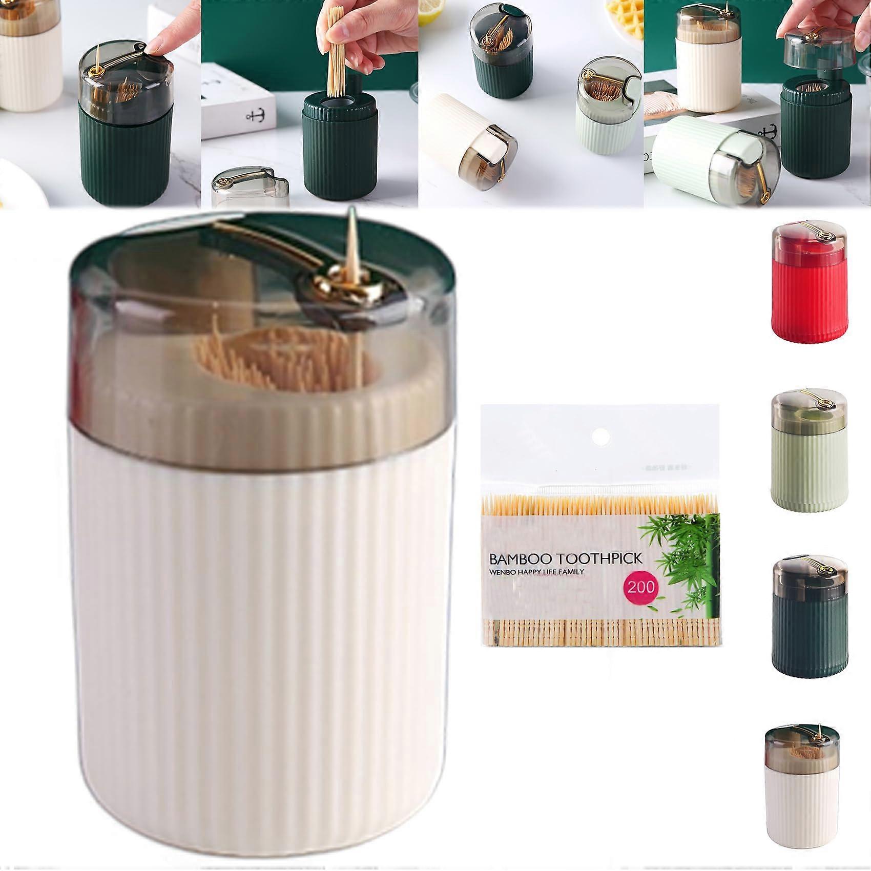 Automatic Toothpick Dispenser with OneTouch PopUp, Dustproof SingleHole, NonSlip Base, White