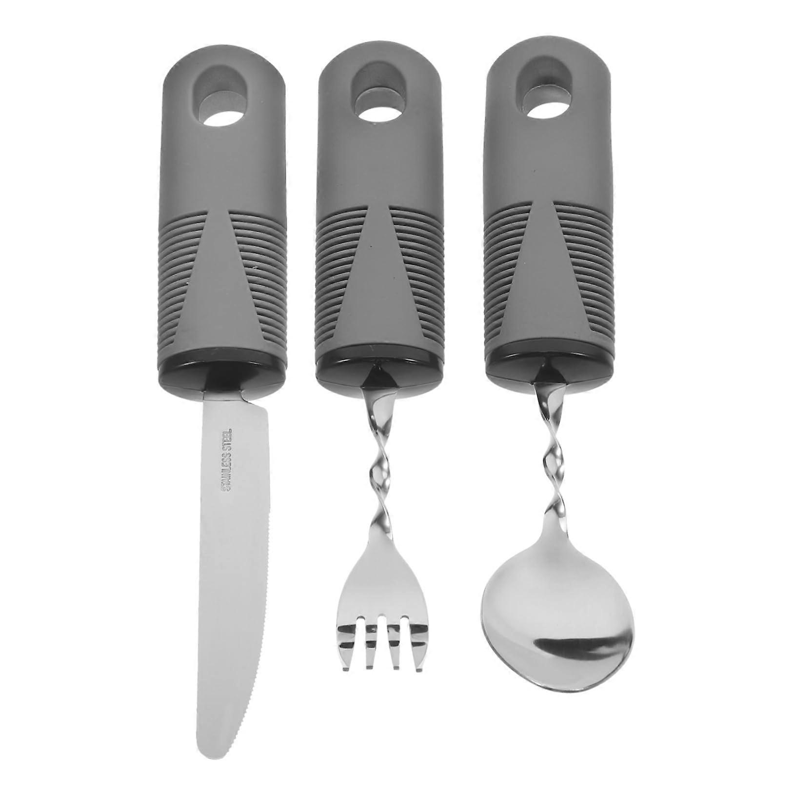 Adaptive Utensils Set with Antishake Ergonomic Handle for Elderly, Bendable Fork Spoon Knife