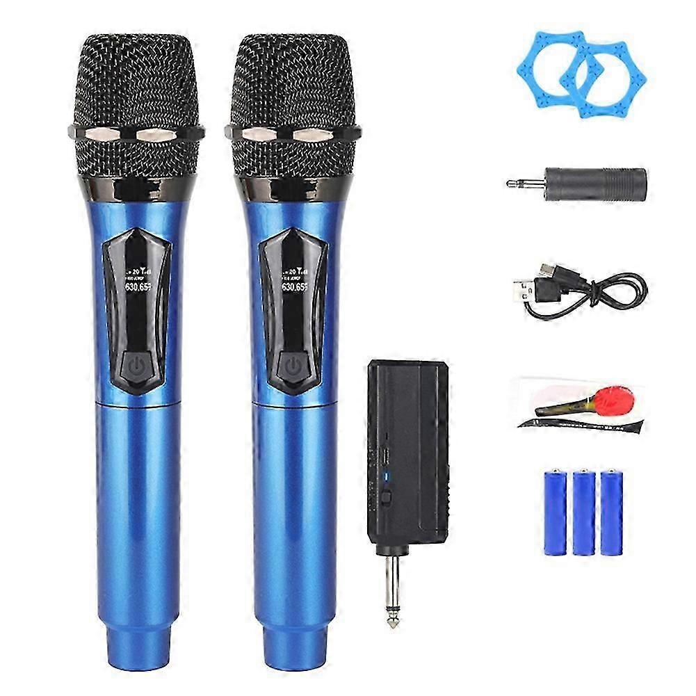 Wireless One-to-Two Home Microphone 6.35 Interface Professional Handheld Microphone for KTV Performance Stage Blue
