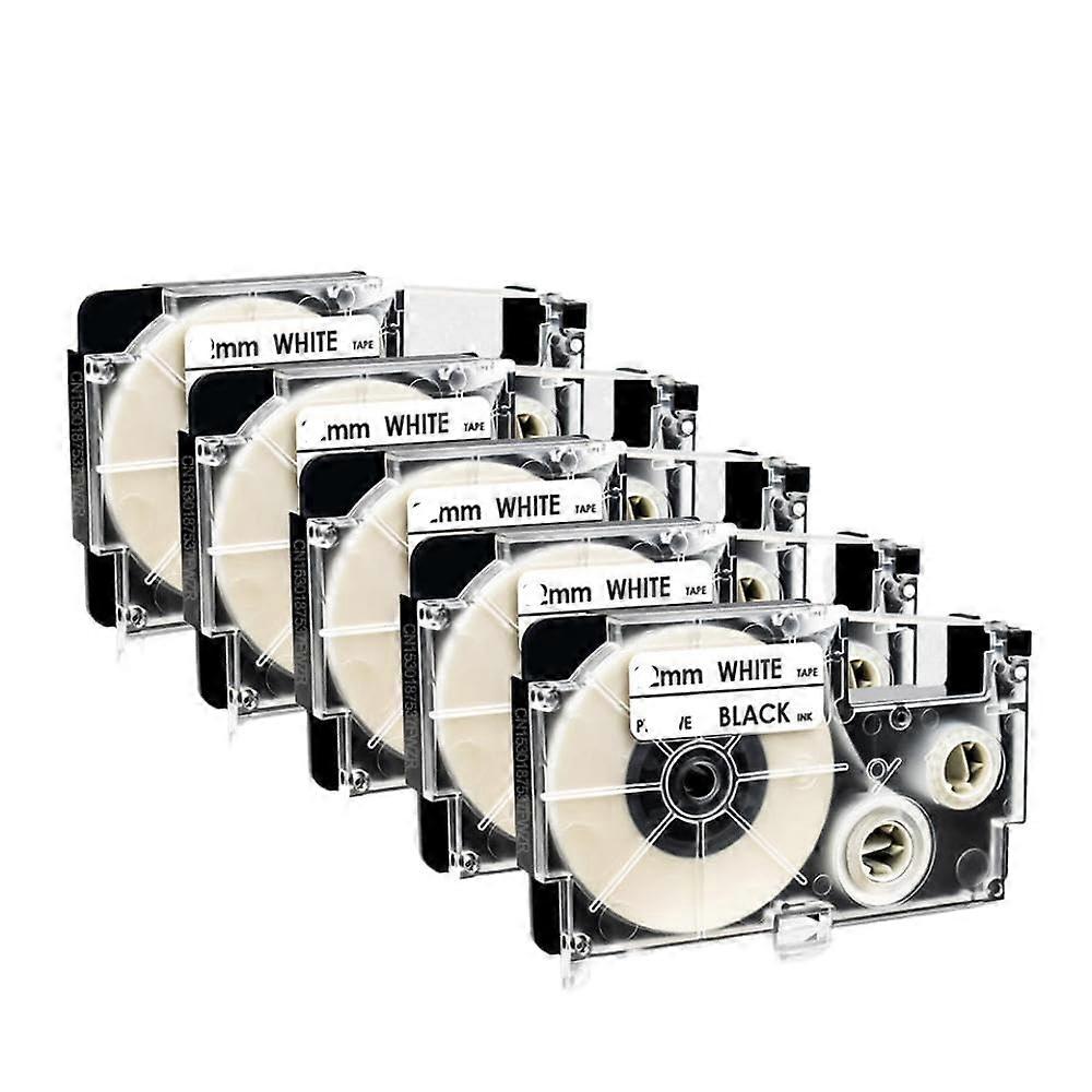 Label Maker Tape 9mm Black on White XR9WE Compatible for Casio KL Series, 5Pack Replacement Rolls