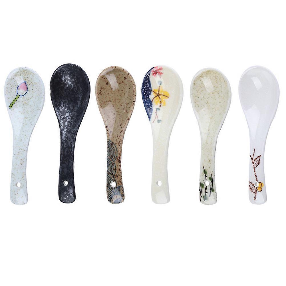 Ceramic Spoon Multipurpose Soup Spoon for Kitchen Use 6Pcs Assorted