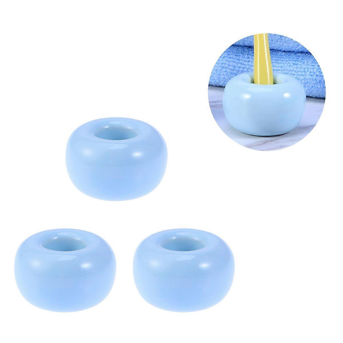 Creative Toothbrush Base for Storage Use 3Pcs Ceramics Round Holder