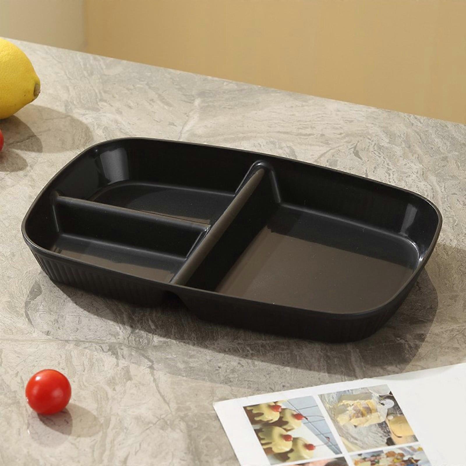 Divided Storage Tray, Rectangular Three Compartment Dinner Party Plate, Black