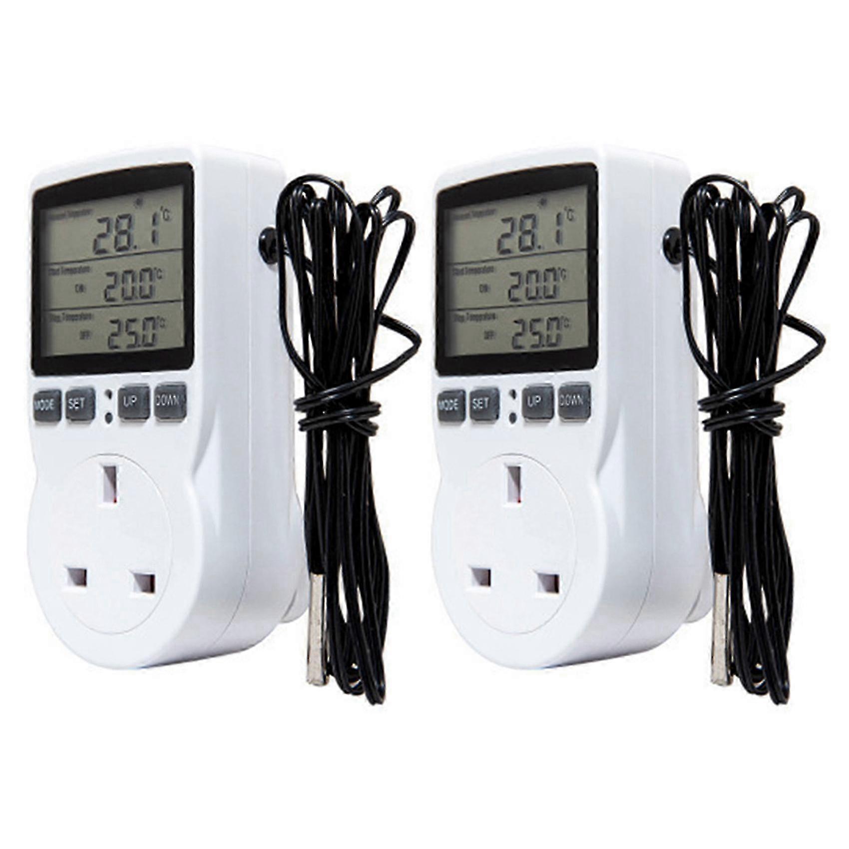 2X Digital Temperature Controller Thermostat Outlet Socket Plug Heating Cooling Timer for Homebrew Greenhouse Plug
