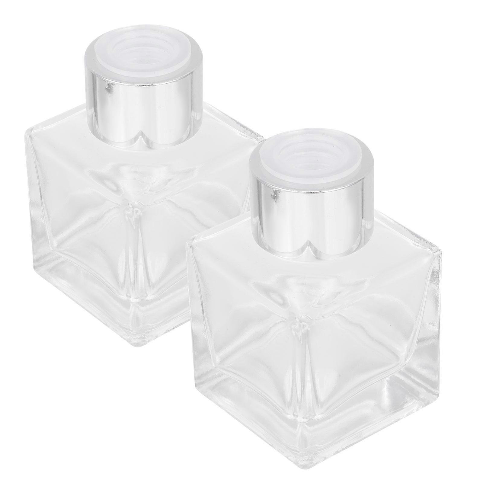 Glass Essential Oil Bottle for Aromatherapy Function 2Pcs Square Diffuser Jars