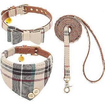 Dog Collar and Leash Set - Classic Plaid Dog Bow Tie and Dog  Collar with Bell, Tangle Free Dog Leash, Adjustable Collars for Small Medium Large Dogs 