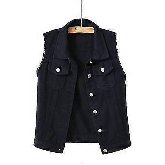 "Casaco feminino de primavera e outono cor sólida sem mangas jaqueta jeans jaqueta"