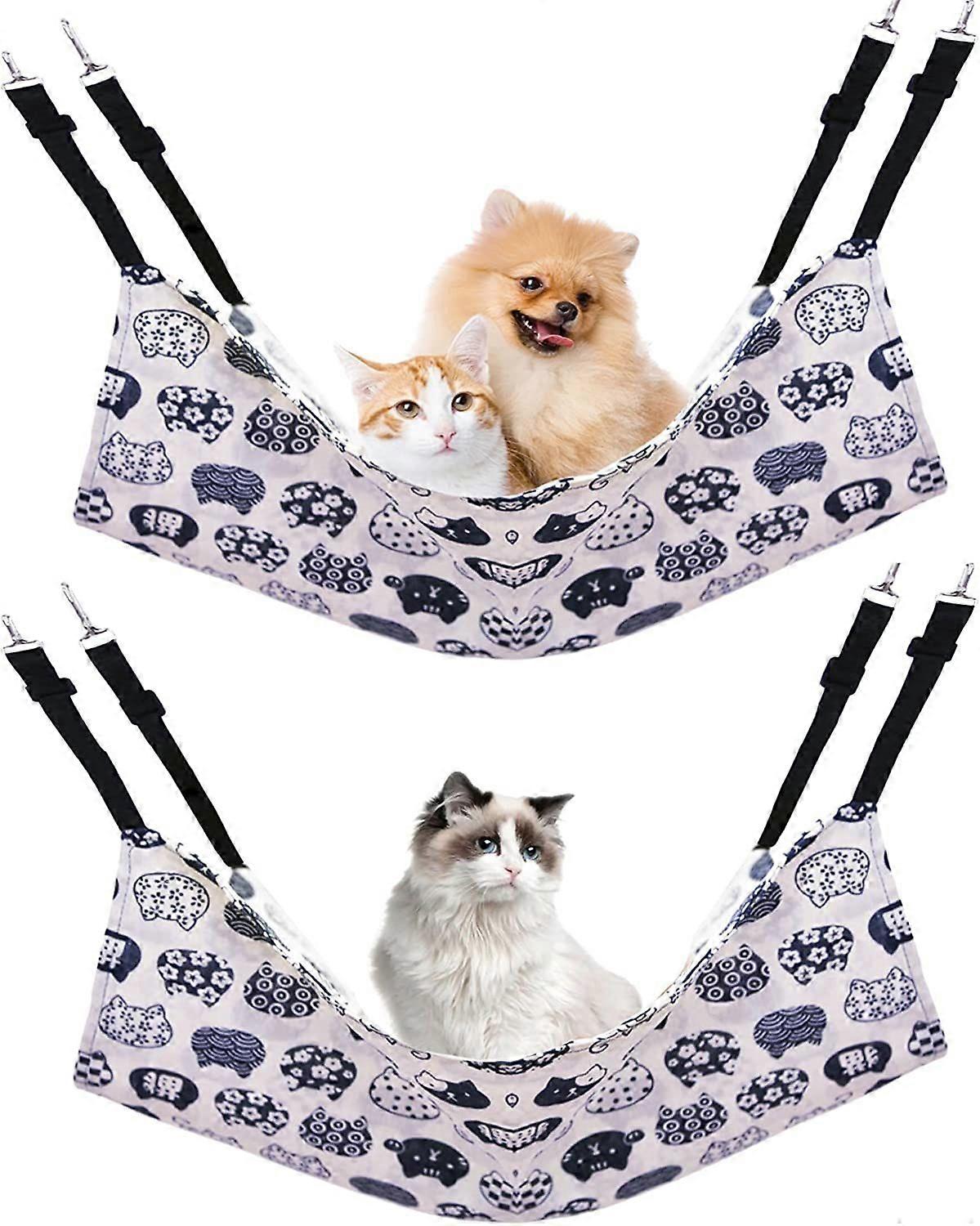 2Pcs Cat Hammock, Double-Sided Printing Adjustable Strap Pet Cage Hammock