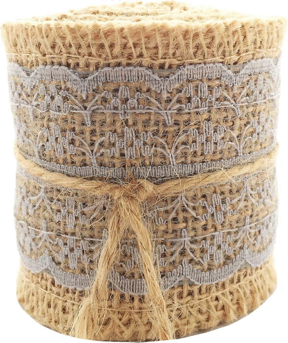 Natural Burlap Ribbon with Lace (Gray)