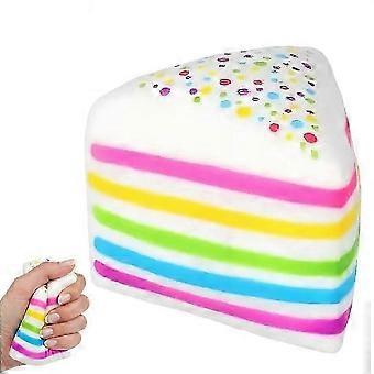 Rainbow Cake Squishy 5 tommer, jumbo langsomt stigende klemme-fidget sensorisk legetøj, kæmpe lagkage-skive blødt stresslindrende klemmelegetøj til voksne fødselsdag G