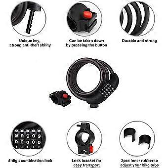 Bike Cable Lock Bike Security Cable Electric Bike Padlock 5 Digit Combination Code Bike Lock Motorcycle Chain Lock, Total Length 120 cm, 1Pcs