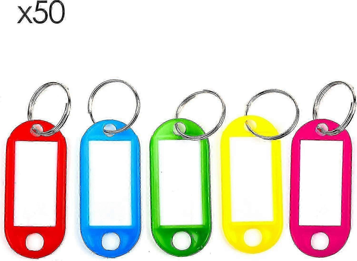 50pcs Plastic Cards, Random Colors, With Paper Labels And Split Ring Key Ring