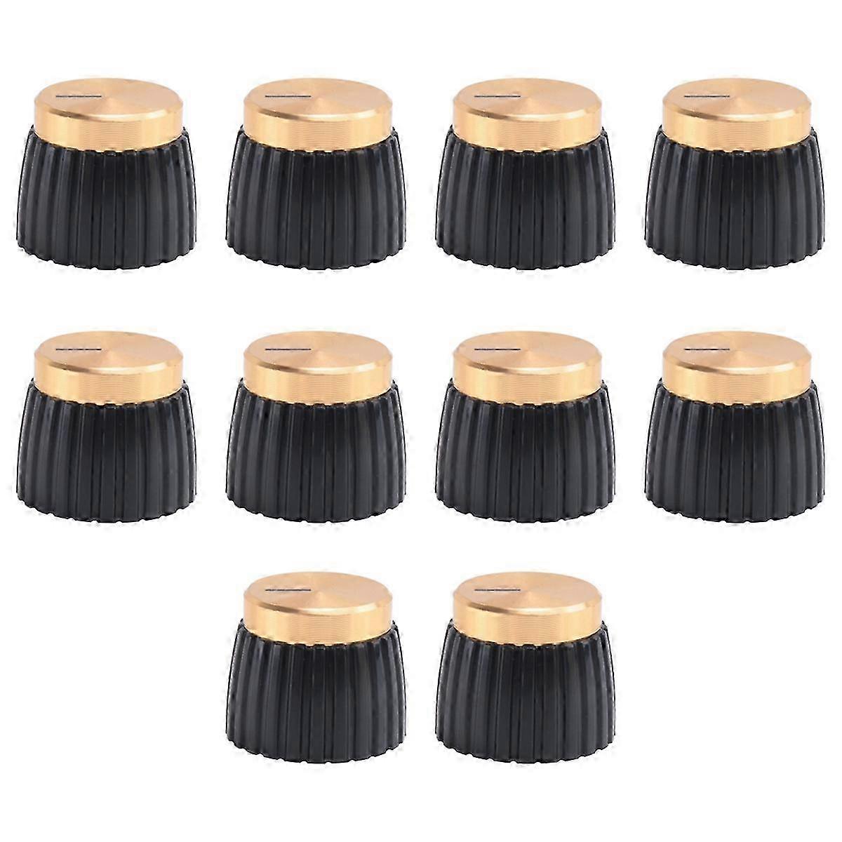 10x Guitar AMP Amplifier Knobs Push-on Black+Gold Cap compatible with Amplifier